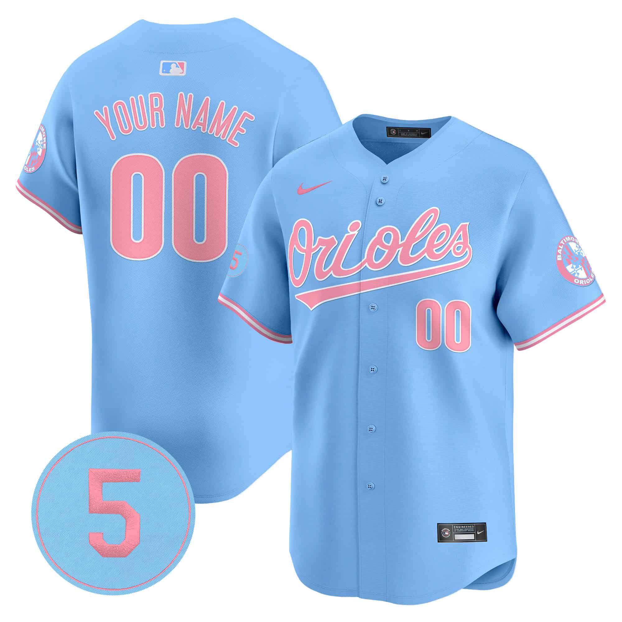 Men Baltimore Orioles Light Blue 2024 Nike Bubblegum Robinson Patch Vapor Premier Limited Custom MLB Jersey